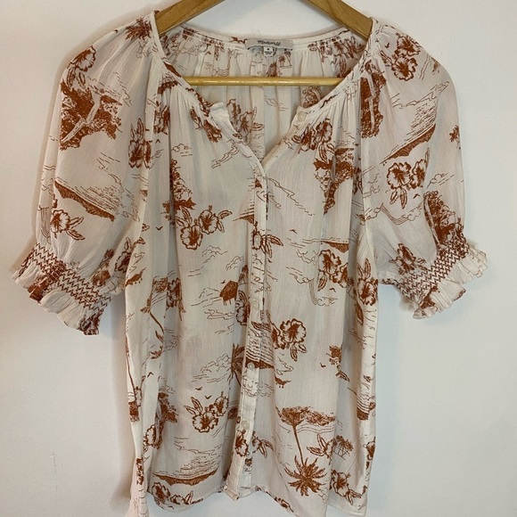 Madewell Smocked Button Down Top Paradise Voile Top - Picture 9 of 11